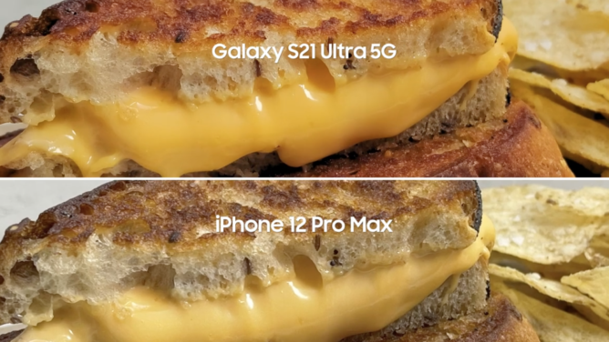 Samsung wants you to know that the Galaxy S21 Ultra takes better photos of their grilled cheese sandwiches than the iPhone