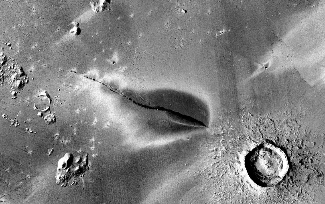 Volcanoes on Mars Trail of a sudden small eruption