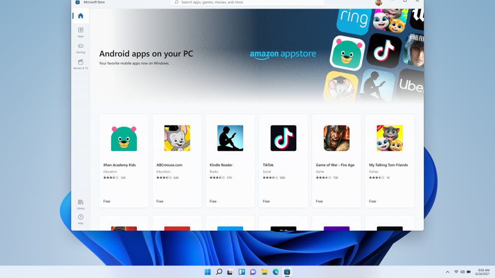 Android apps can also be used in Windows 11 via Amazon.