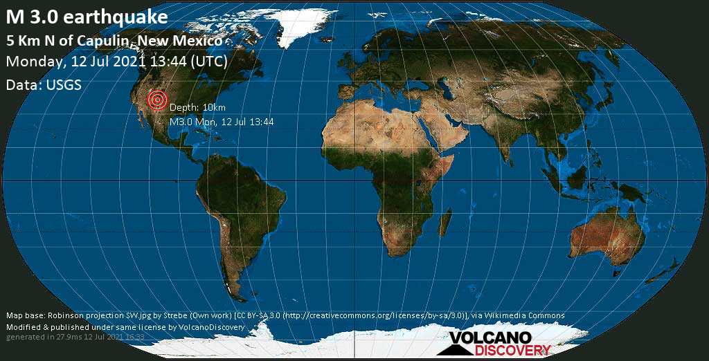 Leichtes Erdbeben der Stärke 3.0 - 16 km nordwestlich von Santa Teresa, Rio Arriba County, New Mexico, USA, am Montag, 12. Jul 2021 um 13:44 GMT