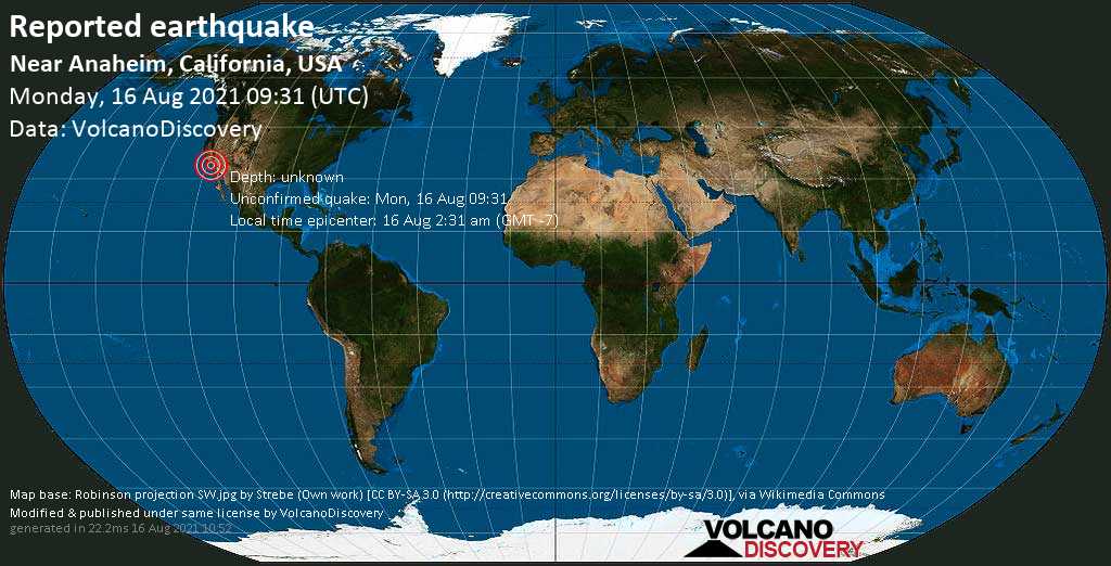 Gemeldetes (unbestätigtes) Erdbeben: 3.7 km südwestlich von Mission Viejo, Orange County, Kalifornien, USA, am Montag, 16. Aug 2021 um 02:31 Lokalzeit
