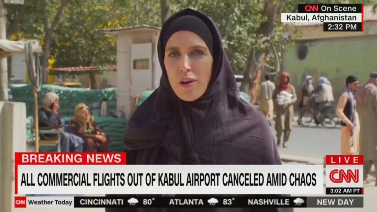 Recently wearing a hijab: CNN correspondent Clarissa Ward in Kabul. 
