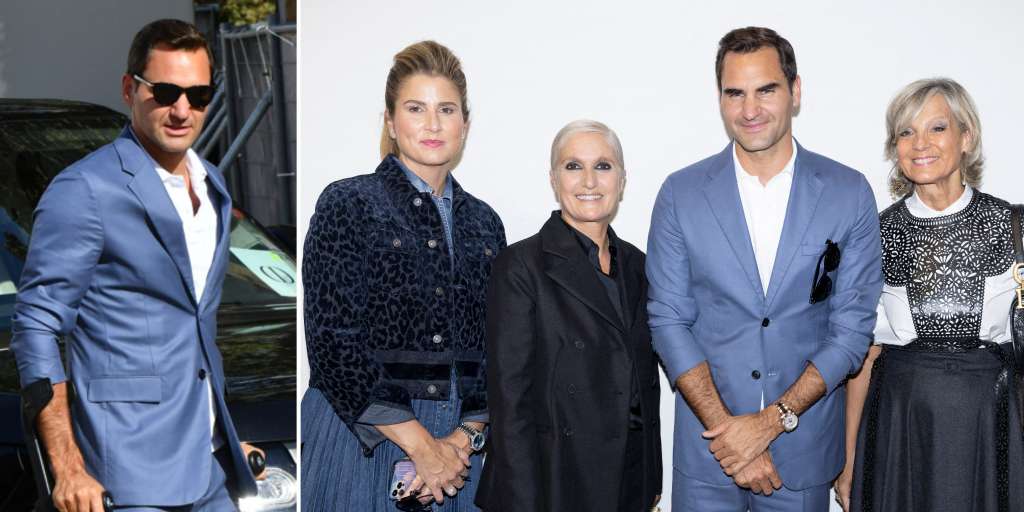 Roger Federer attends Paris Fashion Week on crutches