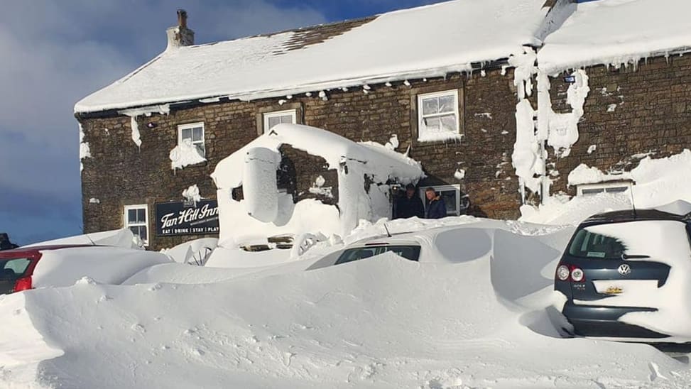 Snow in: Guests of the English pub spend their third night in the pub