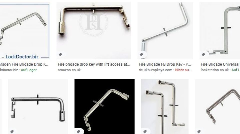 Google's summary page displays images of "Fire Brigade Drop Keys"