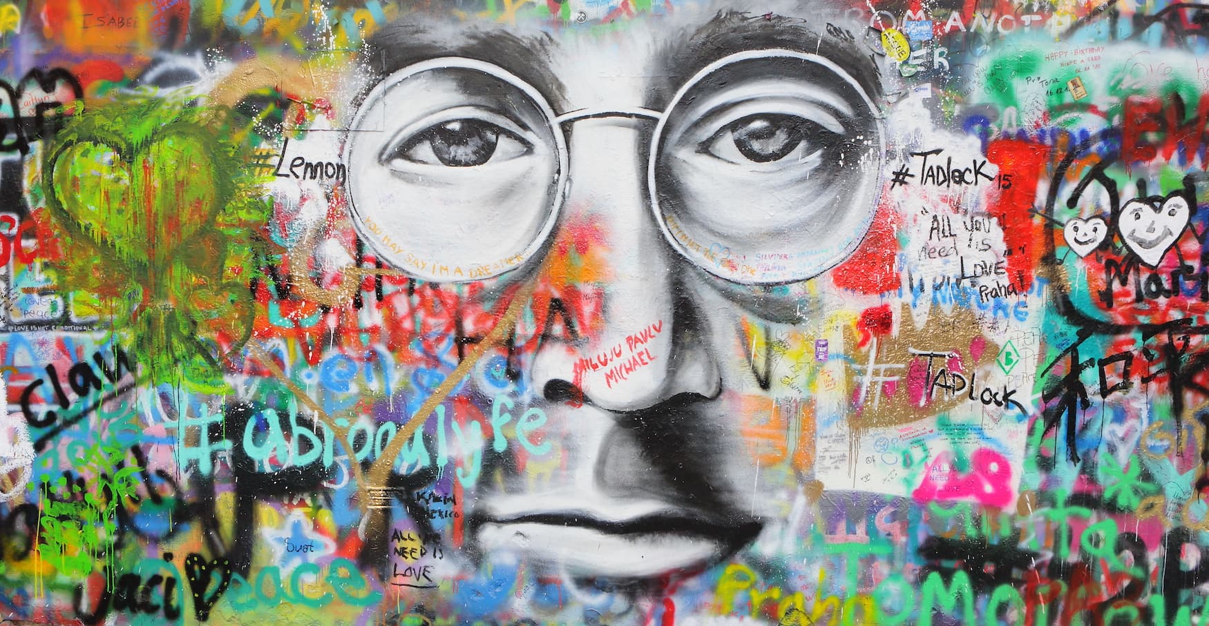 John Lennon street art in Prague
