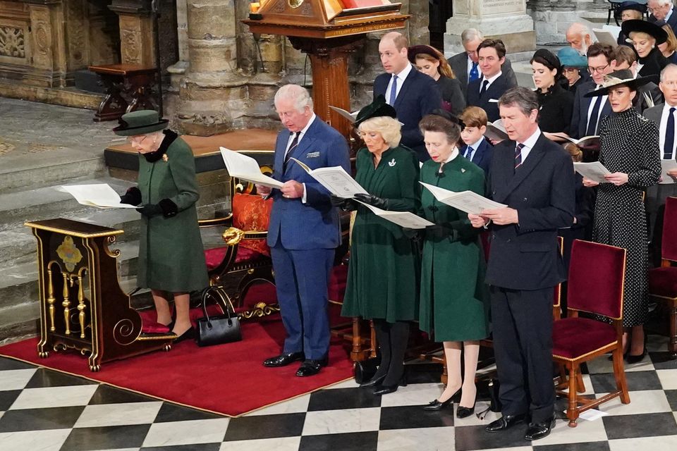 Queen Elizabeth, Duchess Camilla and Princess Anne wear green coats. 