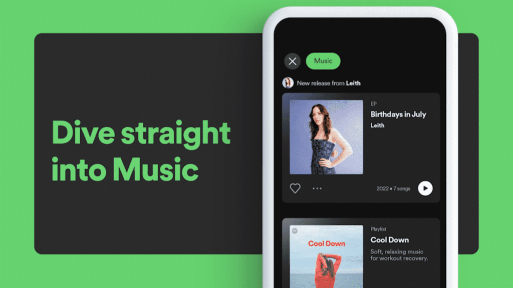 Screenshot of Spotify Music feed