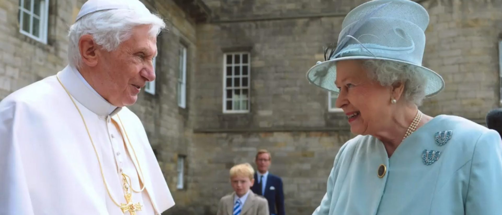 September 16, 2010: Benedict XVI visits Queen Elizabeth at Holyrood Palace, the official residence of the British Queen in Scotland.