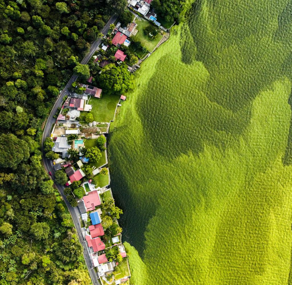 Drone footage of Lake Amatitlan in Guatemala