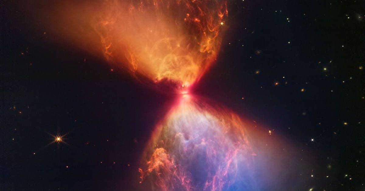 Cosmic hourglass.  The James Webb Telescope shows the birth of a star.